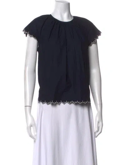 Pre-owned Ulla Johnson Crew Neck Short Sleeve Blouse In Black/blue