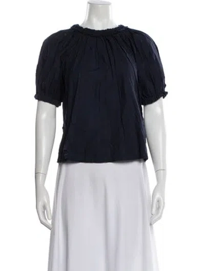 Pre-owned Ulla Johnson Crew Neck Short Sleeve Blouse In Blue