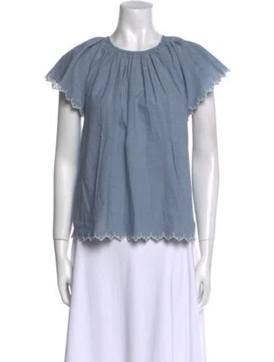 Pre-owned Ulla Johnson Crew Neck Short Sleeve Blouse In Blue