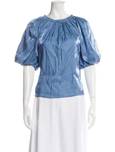 Pre-owned Ulla Johnson Crew Neck Short Sleeve Blouse In Blue