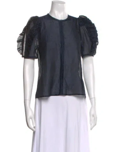 Pre-owned Ulla Johnson Crew Neck Short Sleeve Blouse In Blue