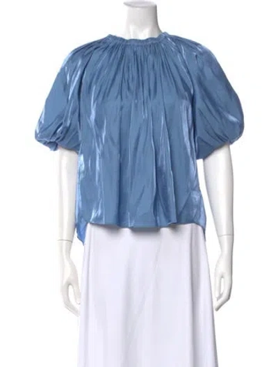 Pre-owned Ulla Johnson Crew Neck Short Sleeve Blouse In Blue