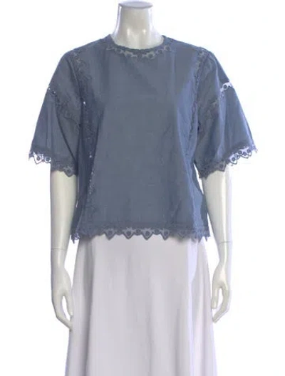 Pre-owned Ulla Johnson Crew Neck Short Sleeve Blouse In Blue