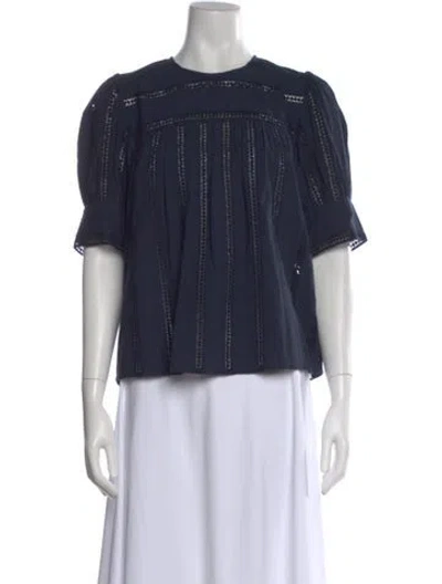 Pre-owned Ulla Johnson Crew Neck Short Sleeve Blouse In Blue