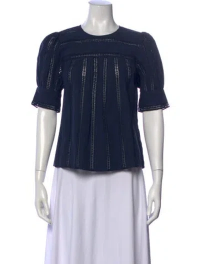 Pre-owned Ulla Johnson Crew Neck Short Sleeve Blouse In Blue