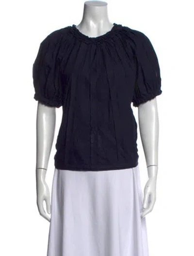 Pre-owned Ulla Johnson Crew Neck Short Sleeve Blouse In Blue