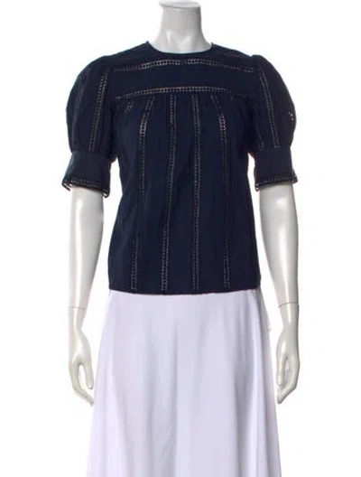 Pre-owned Ulla Johnson Crew Neck Short Sleeve Blouse In Blue