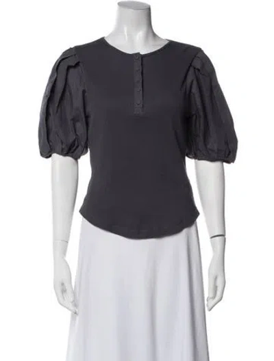 Pre-owned Ulla Johnson Crew Neck Short Sleeve Blouse In Blue