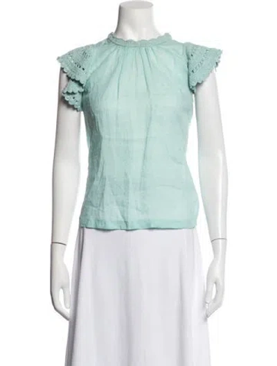 Pre-owned Ulla Johnson Crew Neck Short Sleeve Blouse In Blue/green