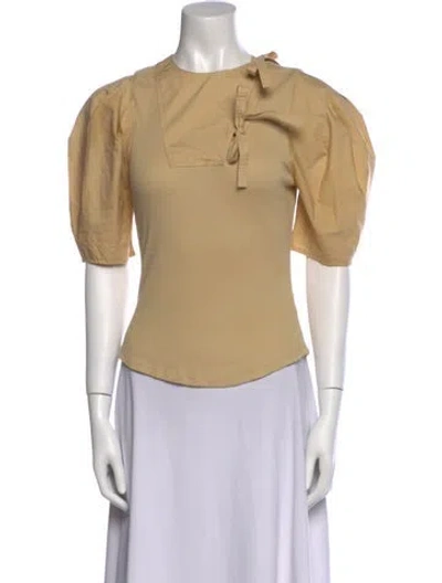 Pre-owned Ulla Johnson Crew Neck Short Sleeve Blouse In Brown
