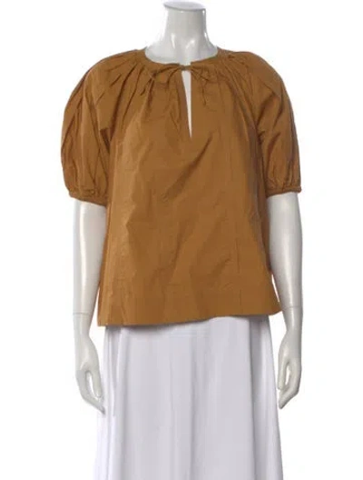Pre-owned Ulla Johnson Crew Neck Short Sleeve Blouse In Brown