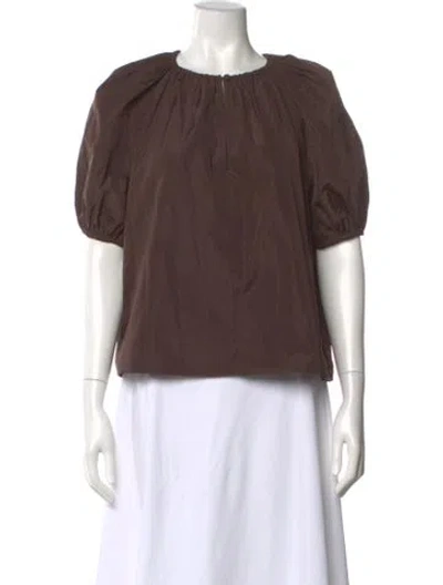 Pre-owned Ulla Johnson Crew Neck Short Sleeve Blouse In Brown