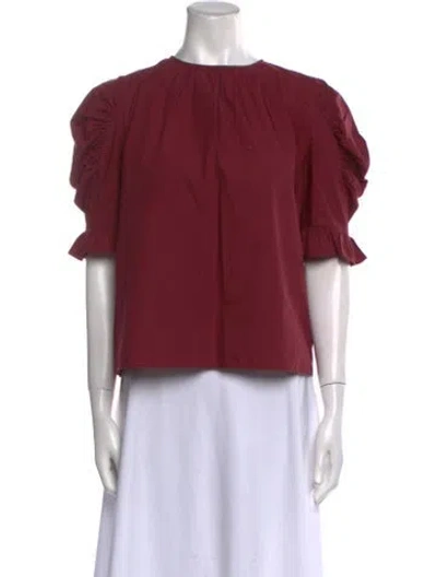 Pre-owned Ulla Johnson Crew Neck Short Sleeve Blouse In Burgundy