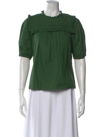 Pre-owned Ulla Johnson Crew Neck Short Sleeve Blouse In Green