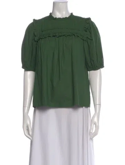 Pre-owned Ulla Johnson Crew Neck Short Sleeve Blouse In Green