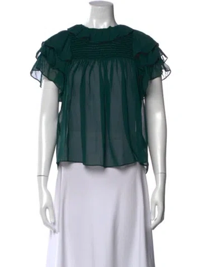 Pre-owned Ulla Johnson Crew Neck Short Sleeve Blouse In Green