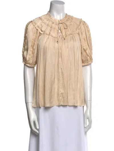 Pre-owned Ulla Johnson Crew Neck Short Sleeve Blouse In Neutral