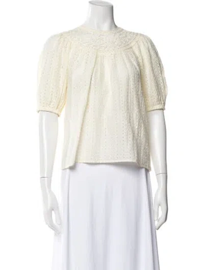 Pre-owned Ulla Johnson Crew Neck Short Sleeve Blouse In Neutral