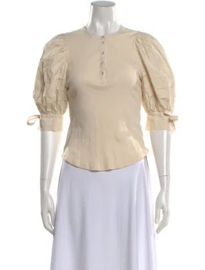 Pre-owned Ulla Johnson Crew Neck Short Sleeve Blouse In Neutral