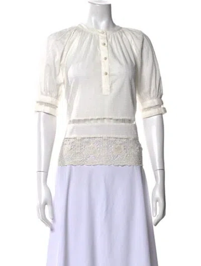 Pre-owned Ulla Johnson Crew Neck Short Sleeve Blouse In Neutral