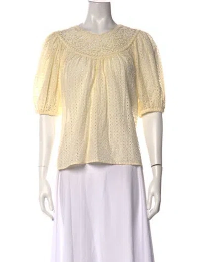 Pre-owned Ulla Johnson Crew Neck Short Sleeve Blouse In Neutral