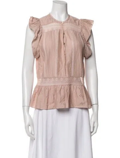 Pre-owned Ulla Johnson Crew Neck Short Sleeve Blouse In Neutral