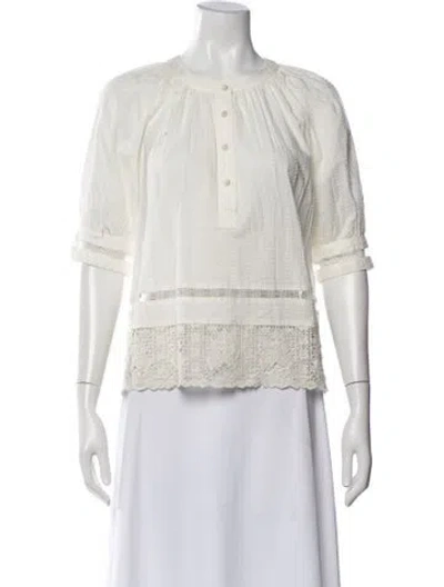 Pre-owned Ulla Johnson Crew Neck Short Sleeve Blouse In Neutral