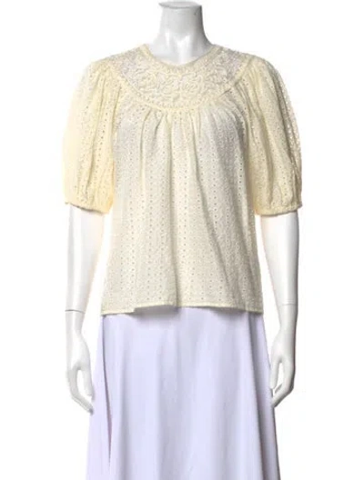 Pre-owned Ulla Johnson Crew Neck Short Sleeve Blouse In Neutrals