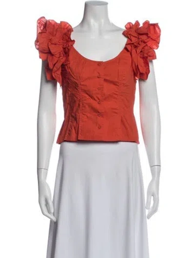 Pre-owned Ulla Johnson Crew Neck Short Sleeve Blouse In Orange