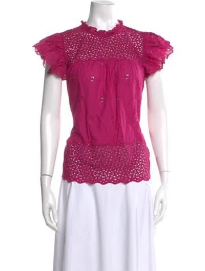 Pre-owned Ulla Johnson Crew Neck Short Sleeve Blouse In Pink