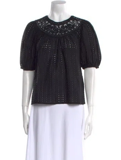 Pre-owned Ulla Johnson Crew Neck Short Sleeve Blouse W/ Tags In Black