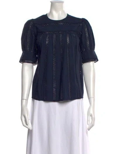 Pre-owned Ulla Johnson Crew Neck Short Sleeve Blouse W/ Tags In Blue