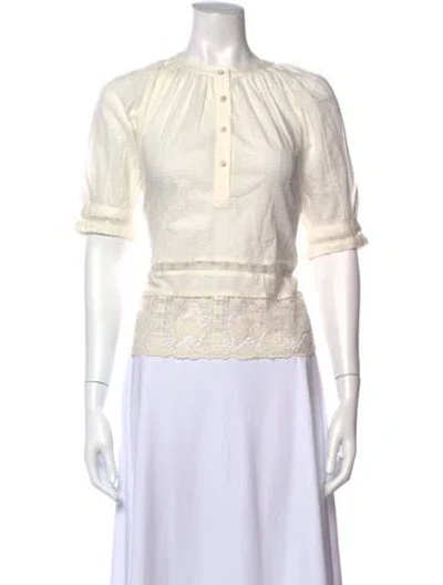 Pre-owned Ulla Johnson Crew Neck Short Sleeve Blouse W/ Tags In Neutral