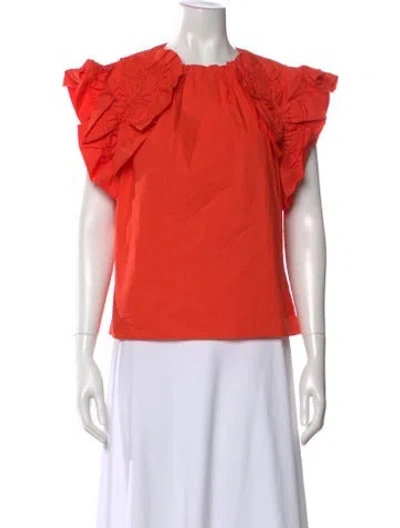 Pre-owned Ulla Johnson Crew Neck Short Sleeve Blouse W/ Tags In Orange
