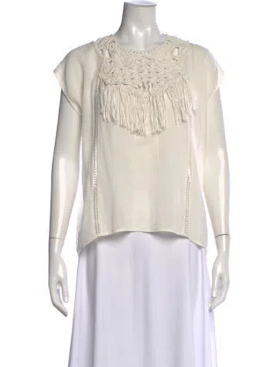 Pre-owned Ulla Johnson Crew Neck Short Sleeve Blouse In White