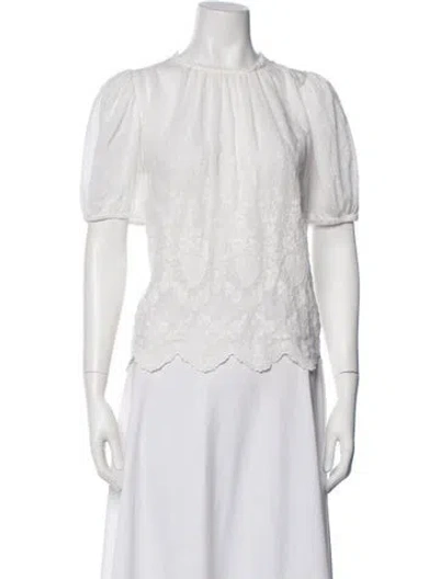 Pre-owned Ulla Johnson Crew Neck Short Sleeve Blouse In White