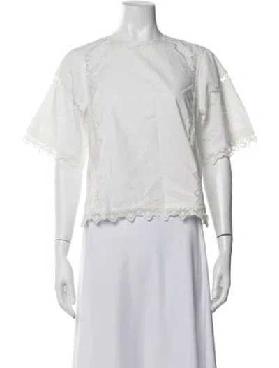 Pre-owned Ulla Johnson Crew Neck Short Sleeve Blouse In White