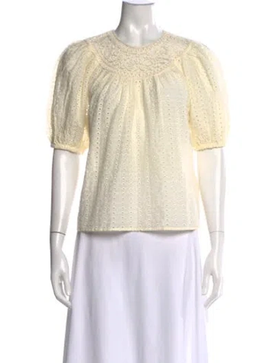Pre-owned Ulla Johnson Crew Neck Short Sleeve Blouse In White