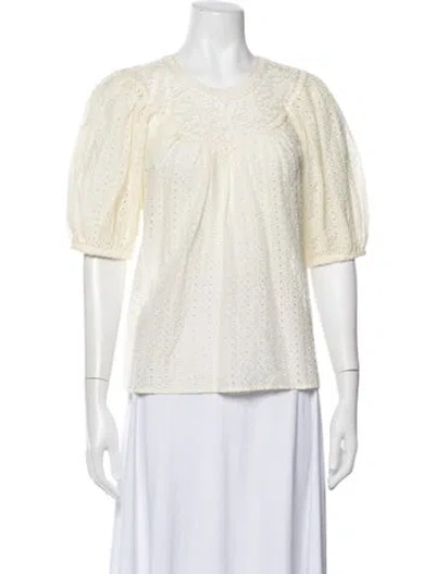 Pre-owned Ulla Johnson Crew Neck Short Sleeve Blouse In White