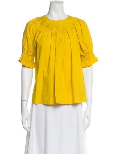 Pre-owned Ulla Johnson Crew Neck Short Sleeve Blouse In Yellow