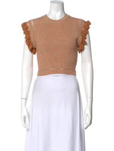 Pre-owned Ulla Johnson Crew Neck Short Sleeve Crop Top In Brown