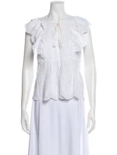 Pre-owned Ulla Johnson Crew Neck Sleeveless Blouse In White