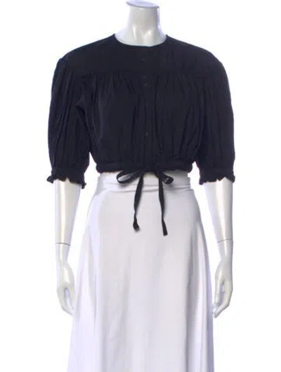 Pre-owned Ulla Johnson Crew Neck Three-quarter Sleeve Blouse In Black