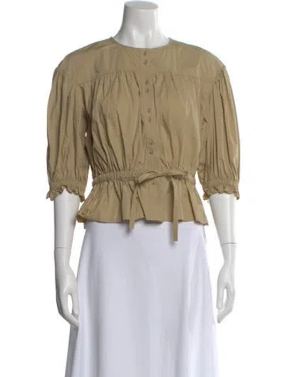 Pre-owned Ulla Johnson Crew Neck Three-quarter Sleeve Blouse In Brown