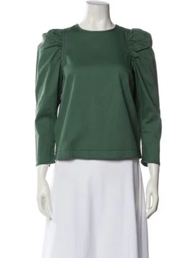 Pre-owned Ulla Johnson Crew Neck Three-quarter Sleeve Blouse In Green