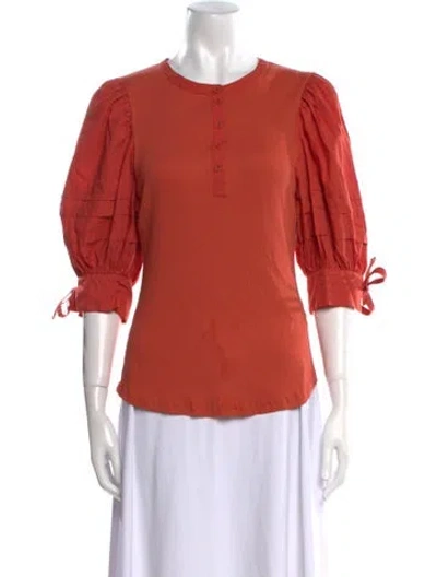 Pre-owned Ulla Johnson Crew Neck Three-quarter Sleeve Blouse In Orange