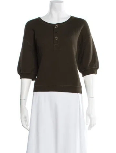 Pre-owned Ulla Johnson Crew Neck Three-quarter Sleeve Top In Green