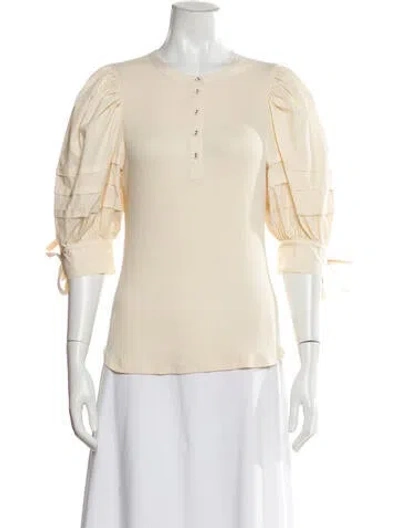 Pre-owned Ulla Johnson Crew Neck Three-quarter Sleeve Top In Neutral
