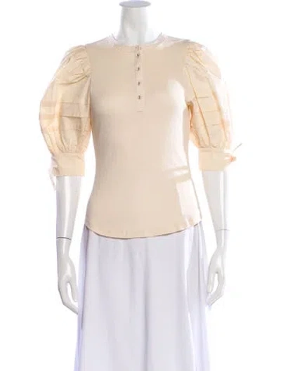 Pre-owned Ulla Johnson Crew Neck Three-quarter Sleeve Top In Neutral