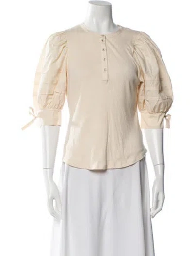 Pre-owned Ulla Johnson Crew Neck Three-quarter Sleeve Top In White